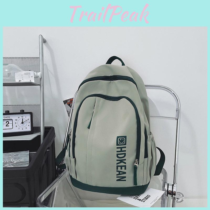 Color Simple Blocked Letter Smiley Face Print Student Large Capacity Backpack