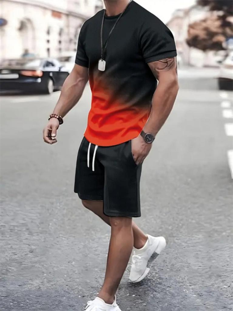 Mens T Shirt Shorts Set Fashion Mens Cross 3D Printed Short Sleeve Two Pieces Oversized Outdoor Beach Sports Men's Plus Size Suit
