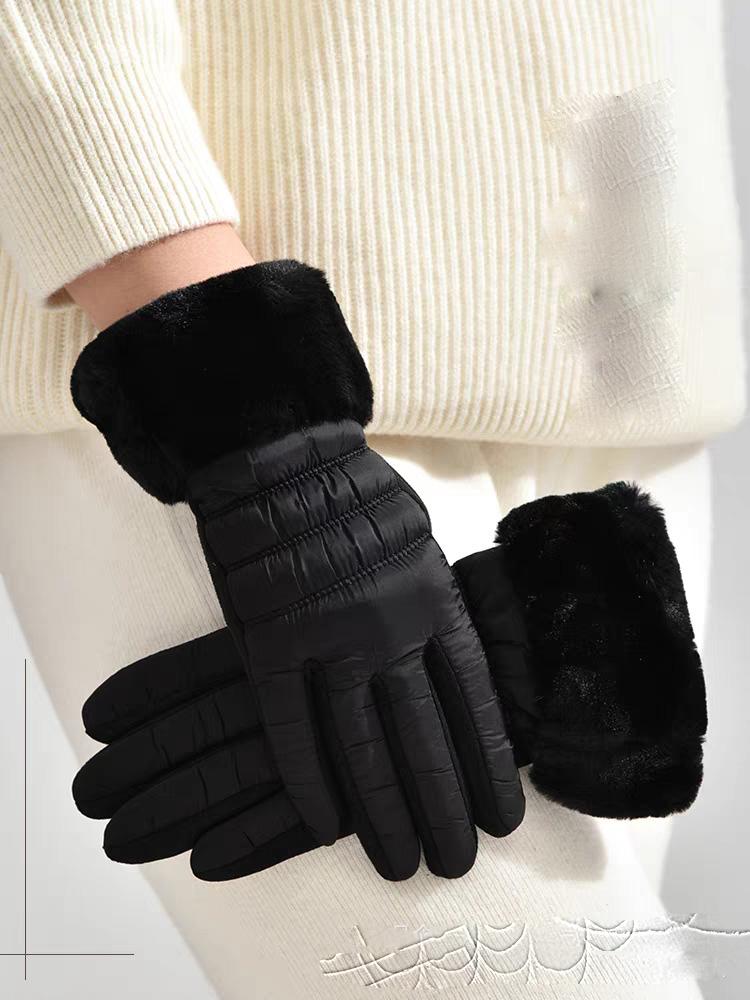 

Fashionable and Versatile with Thick Velvet and Touch Screen Korean Version New Women Winter Splicing High End Warm Gloves One Size чёрный