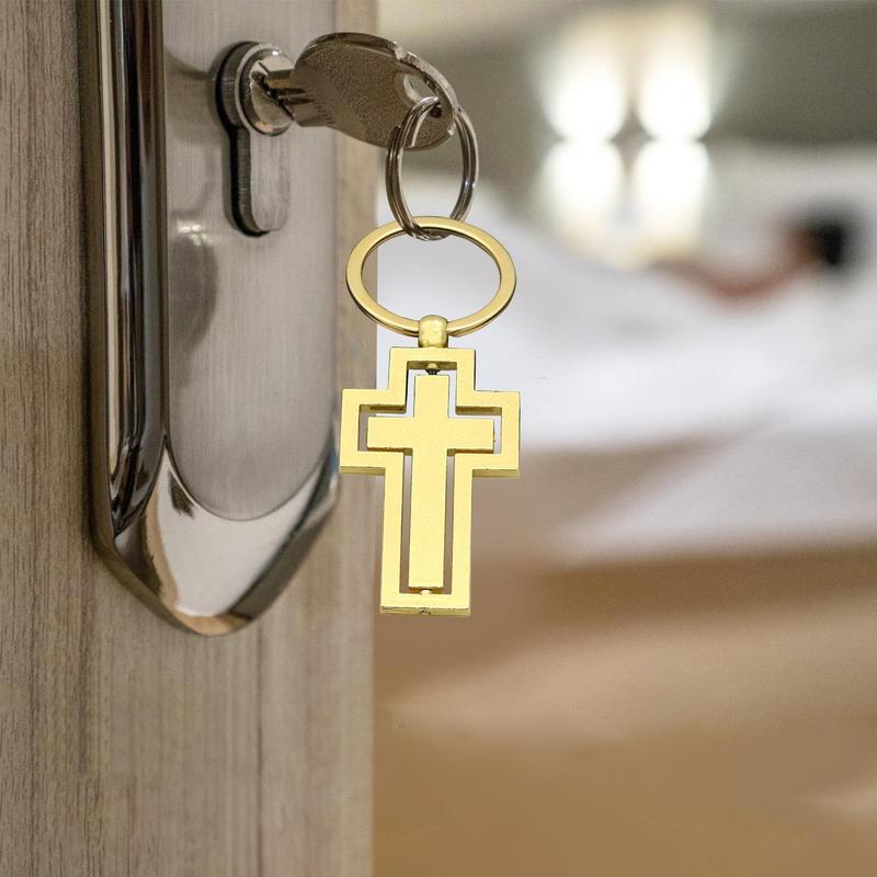 360 Rotating Crosses Keychain Metal Hollow Car Key Pendant Waist Hanging Key Holder Religious Belief Souvenir Gift