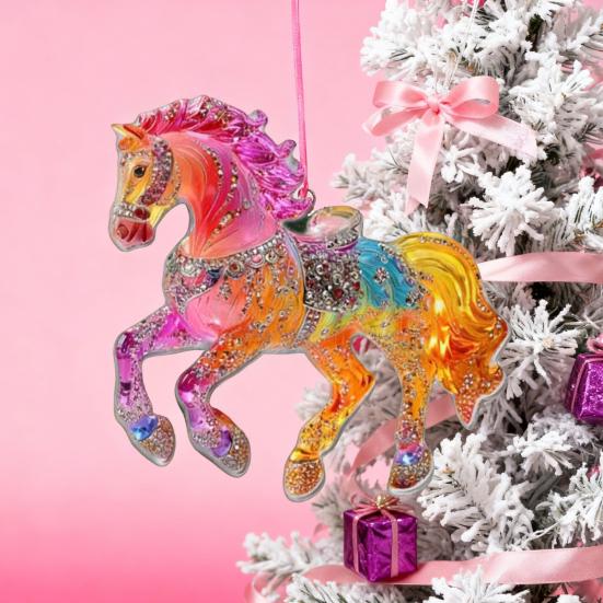 Yousheng Horse Ornament Sparkly Rhinestone Horse Christmas Tree Ornament 2D Acrylic Pendant Holiday Keepsake Gifts for Women Girls Horse Lovers