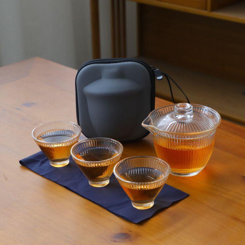 

Portable Glass Travel Tea Set, Quick Cup, Camping, Outdoor Travel, Tea Brewing Teacup, One Teapot with Three Cups