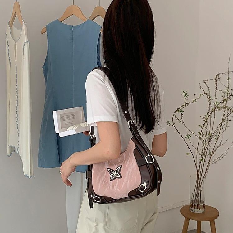 New American Retro Butterfly Color-Block Rivet Motorcycle Underarm Bag Original High-End Feel Single Shoulder Bag Crossbody Bag