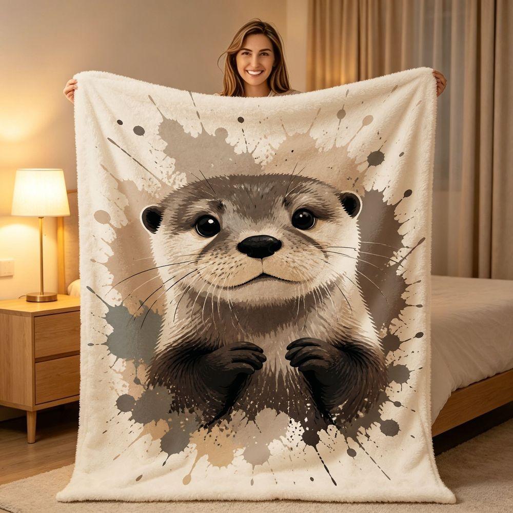 Adorable White Splash Otter Animal Throw Blanket Plush Couch Cover For Cute Nature Lover Home Decor Gift