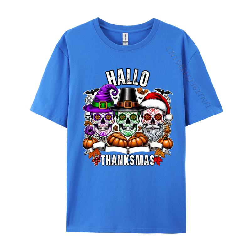 Sugar Skull Christmas Halloween Thanksgiving Hallothanksmas T-Shirts Character Men Tops T Shirt Pure Cotton Clothes