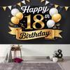2D Elegant Black Gold 18th Happy Birthday Background Cloth with Ribbon Banner