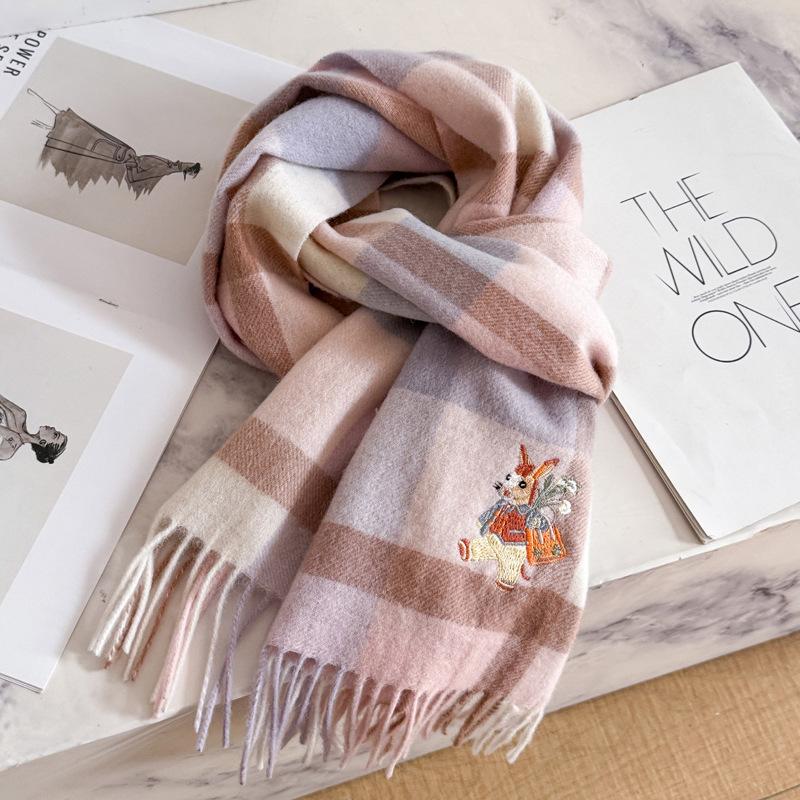 New Year's pony simple three-dimensional embroidery couple's thickened scarf men's and women's pure plaid scarf gifts