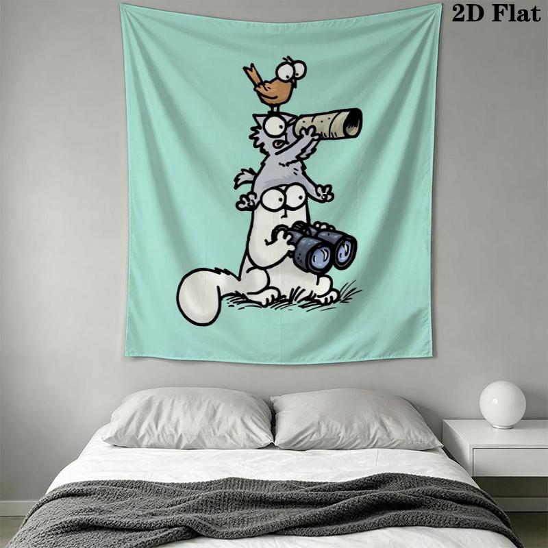 Simon‘s Cat Wall Tapestry Aesthetic Wall Hanging Printed Fabric Blanket Decorative Tapestries for Bedroom Living Room Home Decor