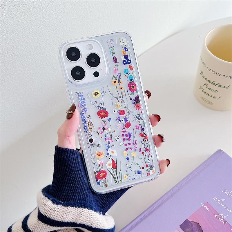 Floral Clear Phone Case For iphone 15 14 13 12 11 Pro Max Plus Silicone Soft TPU Shockproof Back Cover