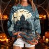 Women's Casual Round Neck Sweatshirt with Halloween Print, Long Sleeve Pullover for Festivals