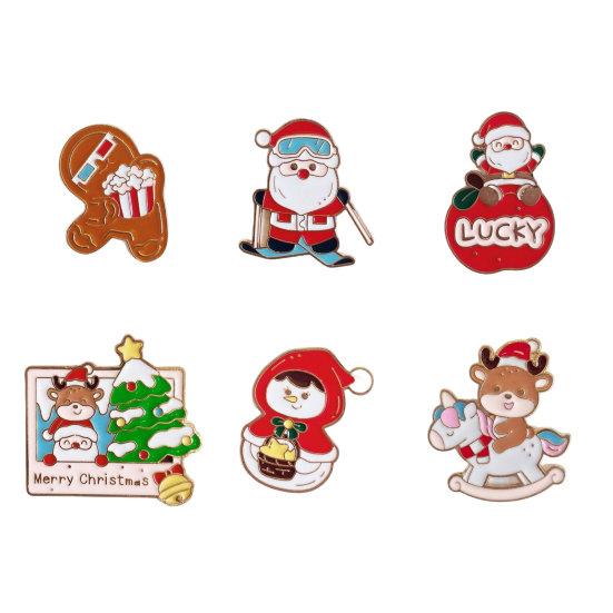Christmas Cartoon Santa Claus Brooch, Reindeer Gingerbread Snowman Lapel Pin, Enamel Badge Pin for Clothes Bag Hat Scarf Suit