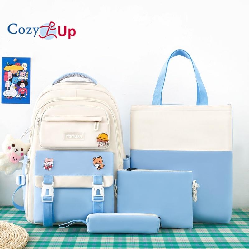 Small Fresh, Large-capacity Junior High School Schoolbag, Women's Casual, Durable, Burden-reducing Backpack, 3-piece Set
