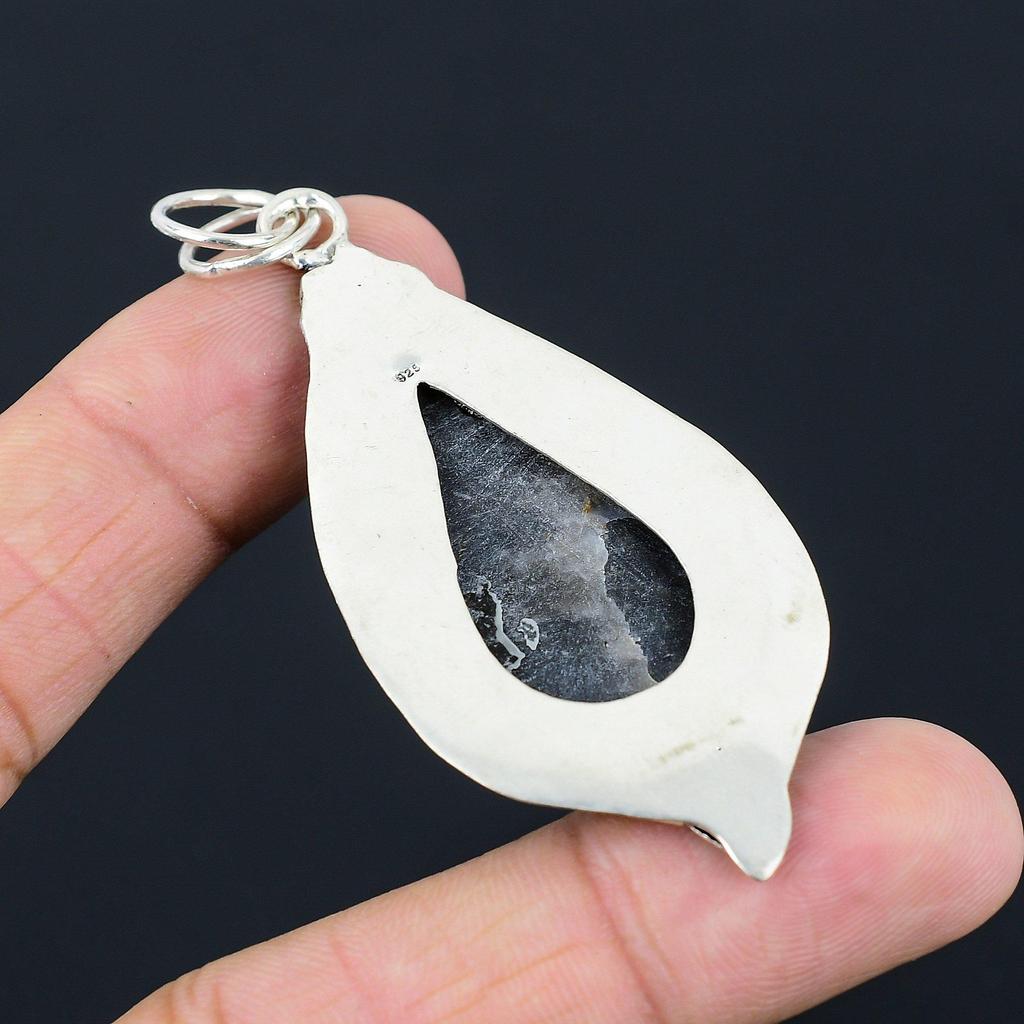 Daughters Day Sale 925 Sterling Silver Pear Fume Agate Gemstone Flower Pendant