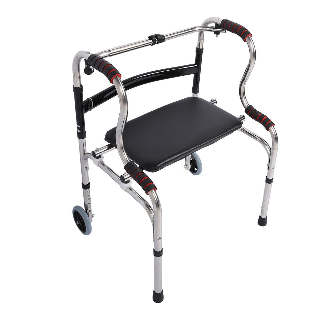Stand Assist Folding Walker Stainless Steel Walking Aid Height Adjustable Front Wheeled Walker for The Elderly