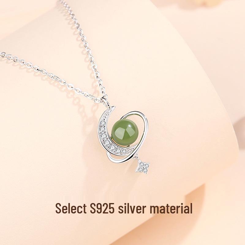 Teqiya 925 Sterling Silver Hetian Jade Planet Necklace for Women - Elegant Xiaohongshu Style Clavicle Chain 925 Silver