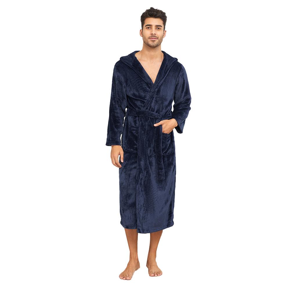 Hooded Robes for Men Full Length Spa Bathrobes Soft House Sleepwear Coat with Hood and Pockets Men's Winter Warm Plush Fleece Robe Hooded Fluffy Robes