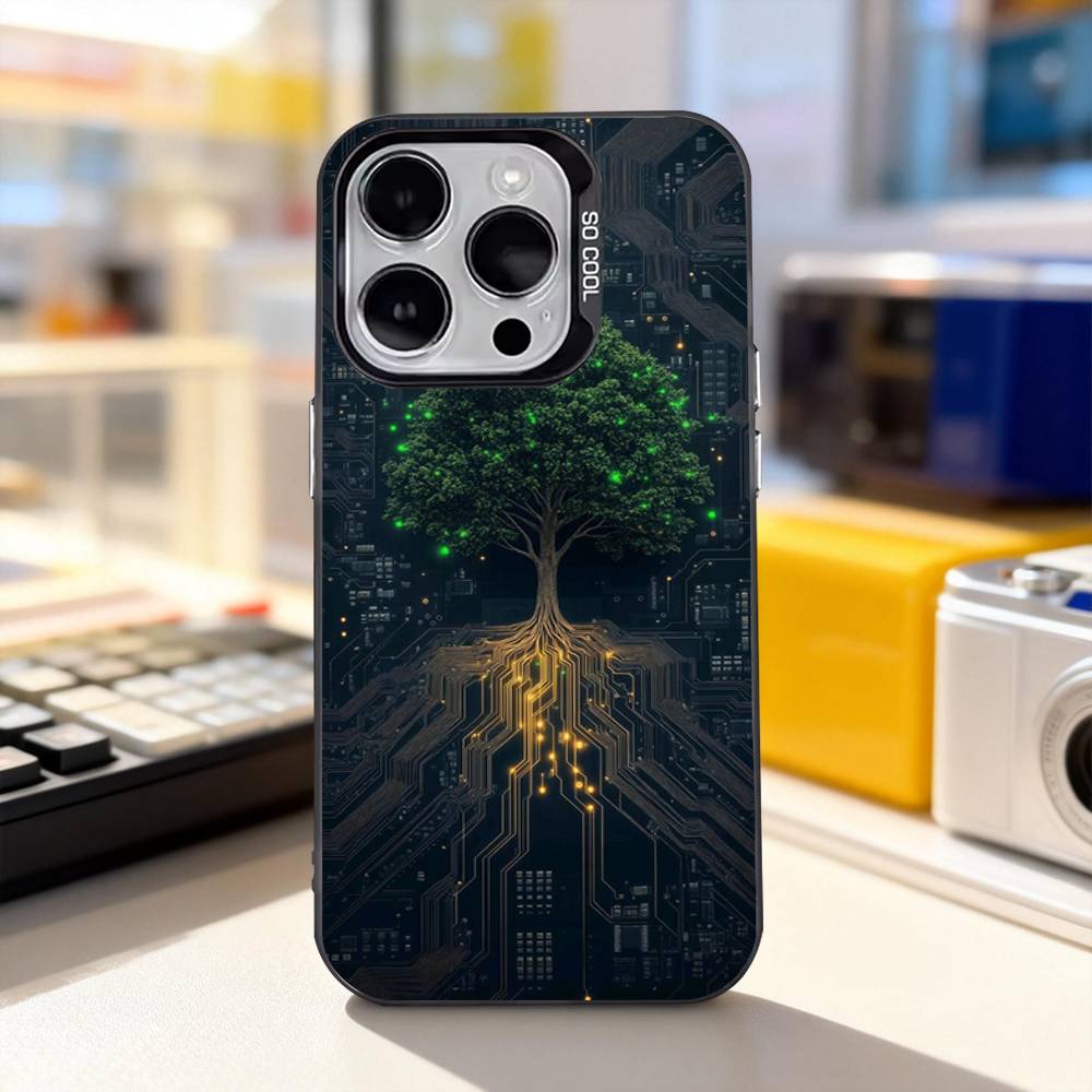 Tree of Life Space Phone Case For iPhone 17,16,15,14,13,12,11,Pro,XS,Max,Plus,Mini,SE4,E IMD Matte Black