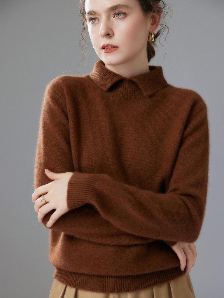 Women's Doll Collar Cashmere Sweater - 2025 Winter Collection: Solid Color, Base Layer, Gentle Style, Loose Fit, Slimming, Warm
