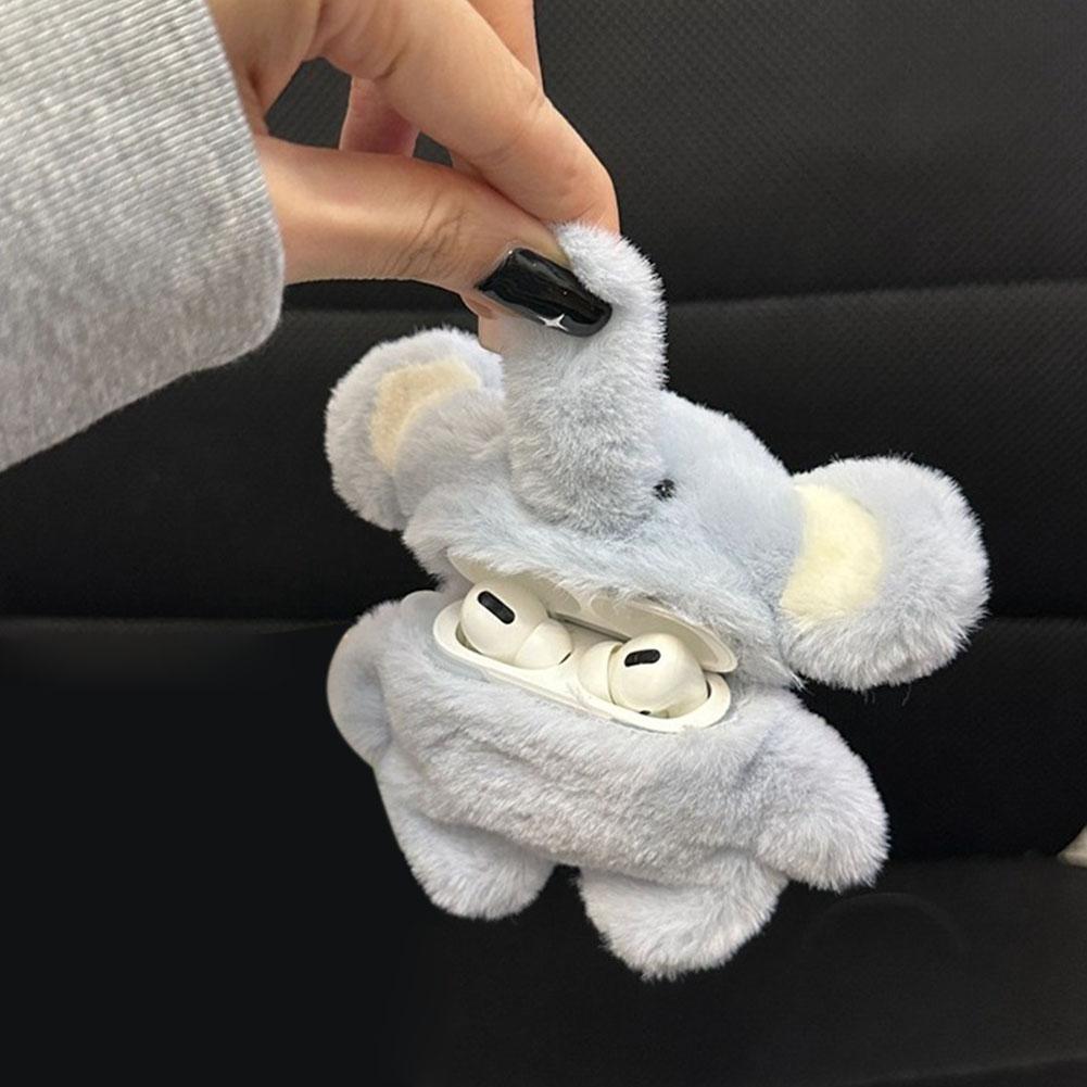 Liebevolles Blaues Fell-Elefanten-Plüsch-Kopfhörer-Schutzhülle für AirPods4/Pro2 Süßes Mädchen Kinder Bluetooth-Kopfhörer Fallschutz