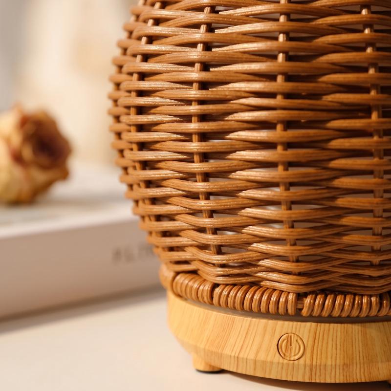 Wood Grain Rattan USB Ultrasonic Aroma Diffuser & Humidifier: Silent, Large Mist Volume