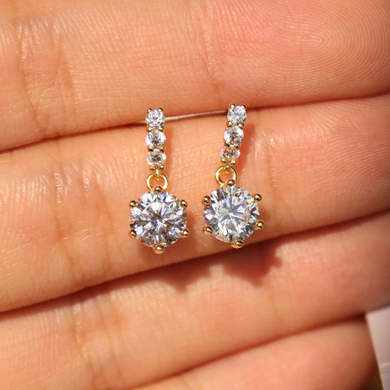 Korean Fashion Inlaid Six-prong Zircon Earrings for Women 925 Sterling Silver Temperament Jewelry Accessories золотой
