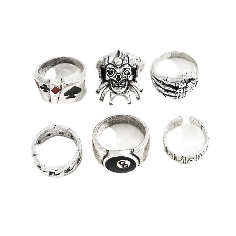 Men's Punk Skull Claw Poker Clown Jewelry Set - 6 Pieces, European & American Style.