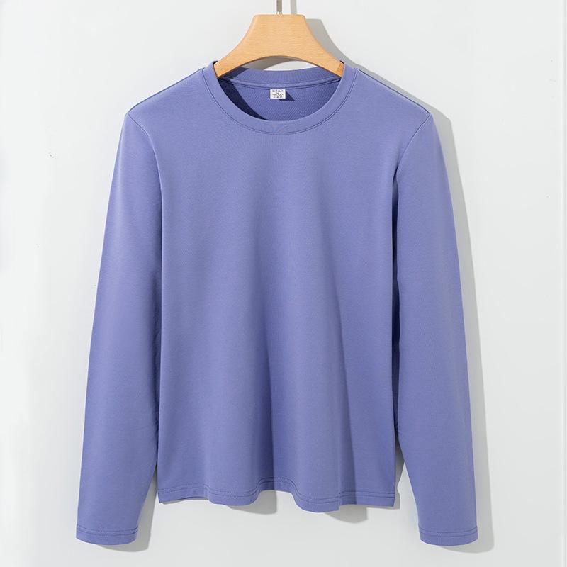 Pure Cotton T-shirt for Women Long Sleeve Round Neck Thickened Cotton Inner Layer Casual Base Shirt Machine Washing Cotton T-shirt for Women