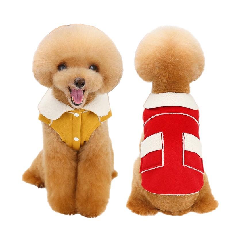 Autumn and winter pet clothes warm thick teddy magic bucket simple lapel dog cotton coat lamb coat dog clothes vest
