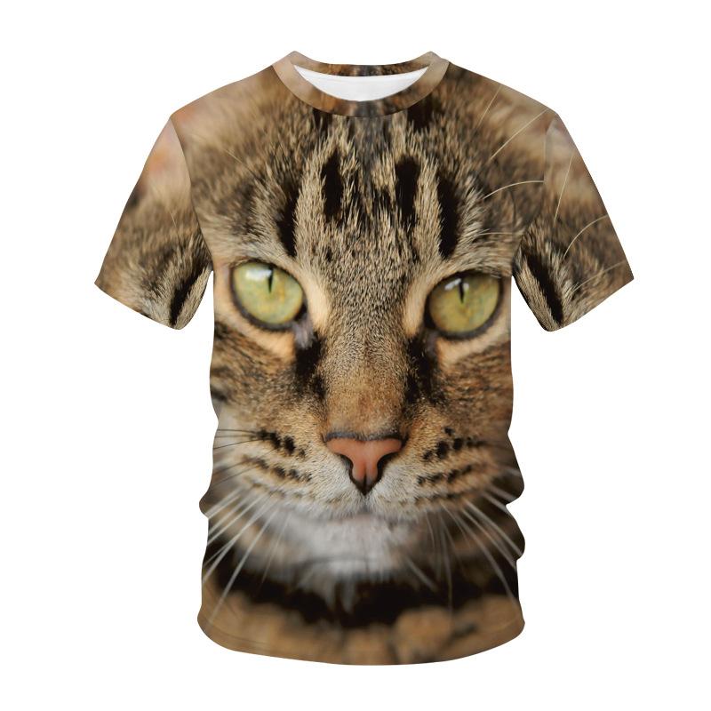 Sommar Rundhalsad 3D Katt Tryckt Topp Trendig Casual Kortärmad Barn Pojk T-shirts
