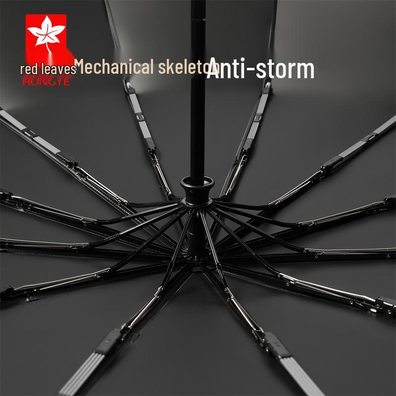 Red Leaf Automatic Folding Sun/Rain Umbrella - Reinforced Windproof Ribs, Black Glue Sun Protection, Double Large Coverage.