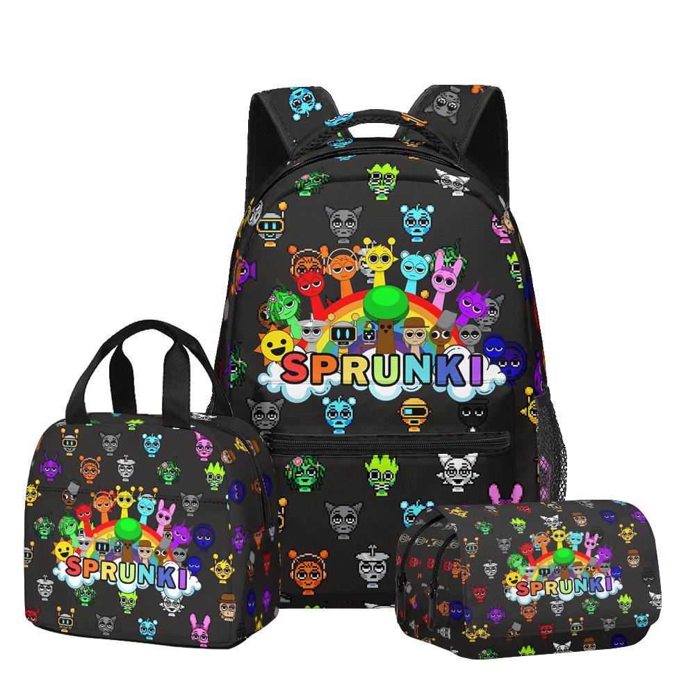 Popular Youthful Trendy Novelty Sprunki 3D Print 3pcs/Set Student Travel Bags Laptop Daypack Backpack Lunch Bag Pencil Case