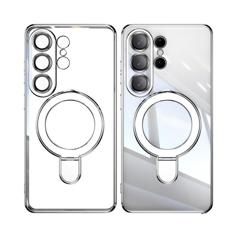 Magnetic Ring Stand Plating Case For Samsung Galaxy S26 Ultra S25 Edge S24 FE Plus Luxury Lens Protector Clear Back Shockproof Soft Silicone Cover
