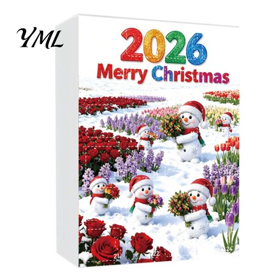 Snowman Hanging Ornaments Advent Calendar, 24Pcs Acrylic 2D Ornament Set Christmas Tree Decorations with Bouquet Flowers, Decor, Holiday Gift for Kids