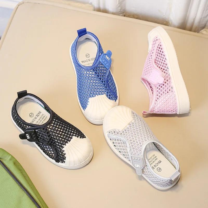 Unisex Kids Flat Shoes for Summer Air Mesh Breathable Net Fabric Sneakers for Boys Girls School Children Casual Shoes Anti-kick