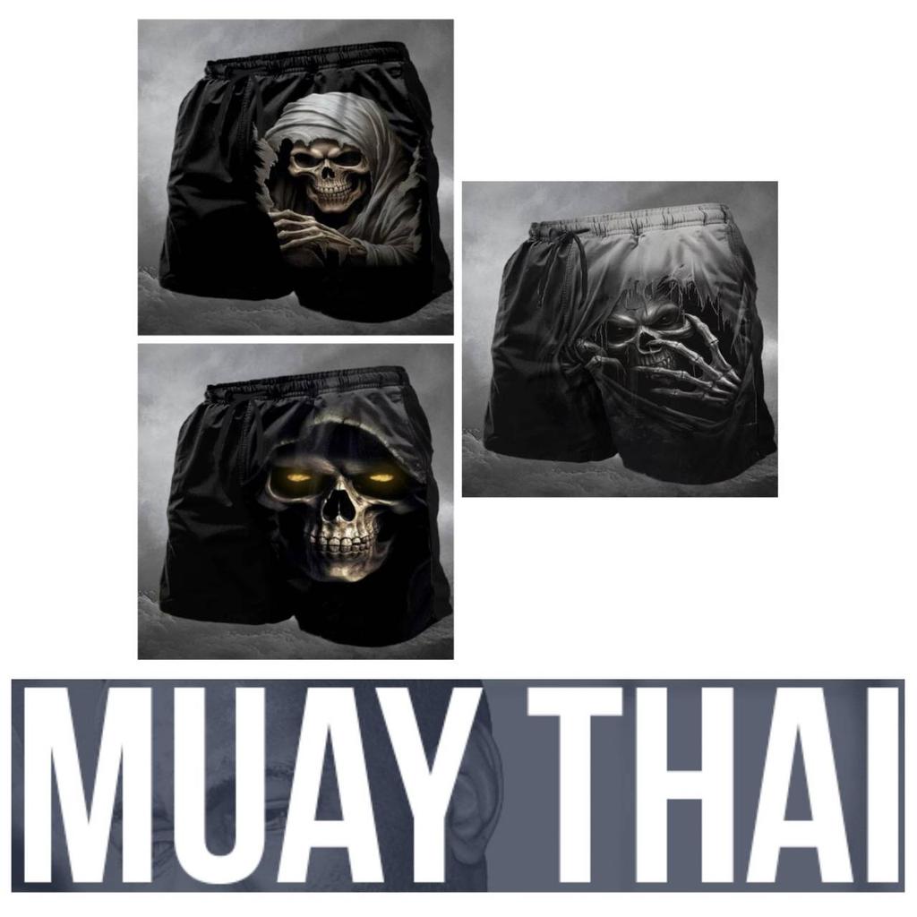 Skull Skeleton Muay Thai MMA UFC Kick Boxing Shorts Men Women Unisex Training Quick Dry Breathable Sport Gym Fitness Workout