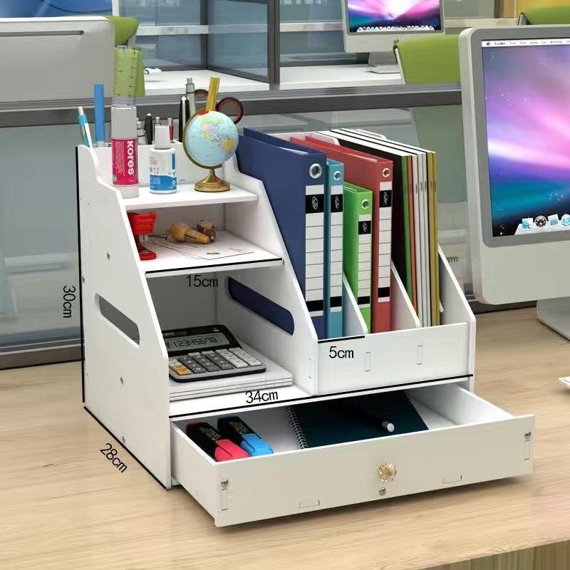 Desktop A4 File & Storage Rack – 4-Link Plastic Bookshelf for Office Supplies