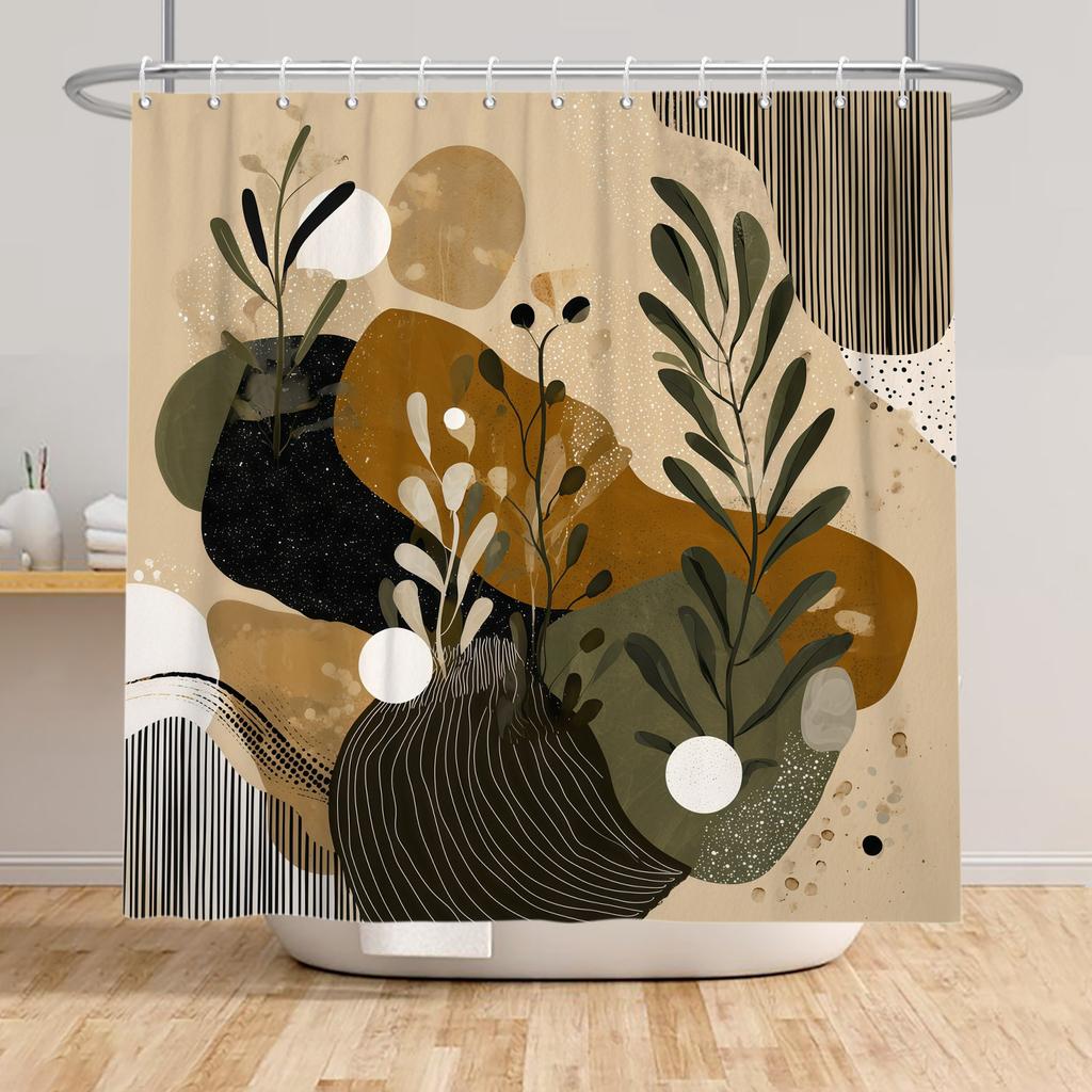 Boho Style Bathroom Shower Curtains Elegant Plant Pattern Home Bathroom Decor Waterproof Curtain With Hooks Polyester Curtains