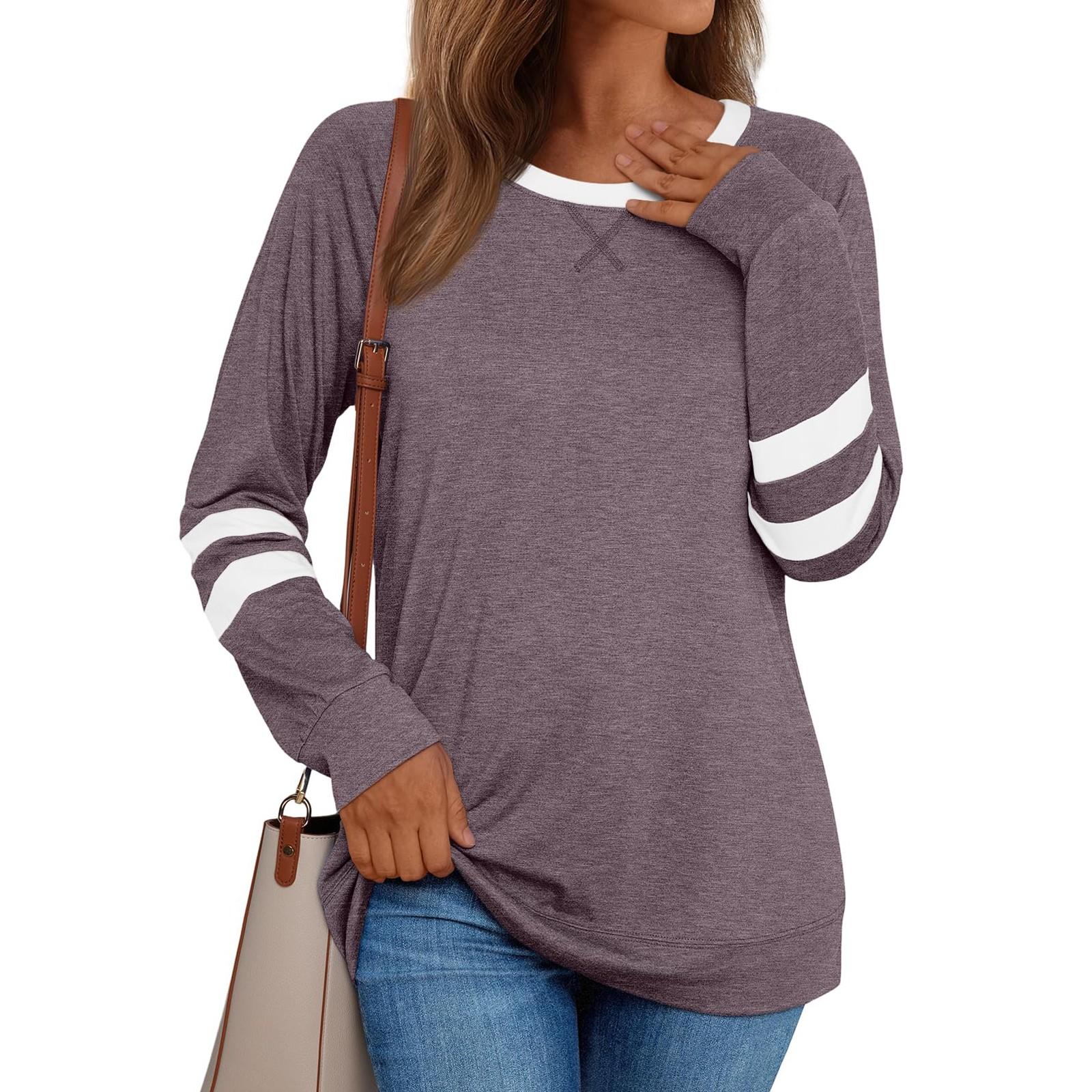 

Женский повседневный повседневный топ с длинным рукавом и круглым вырезом в стиле пэчворк S