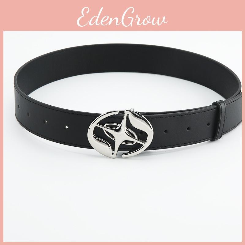 Buckle Smooth Waistband With Circular Center Cross Pattern Leather