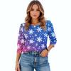 Women's Fashion Casual 3/4 Christmas Print Color Shirt Women's Round Neck Tops