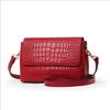 Women's Genuine Top Grain Leather Crossbody Bag Red Crocodile Pattern Shoulder Bag with Adjustable Strap and Flap Closure