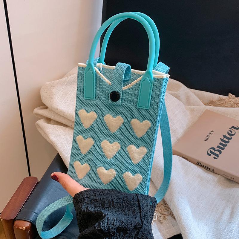High-end Ins Knitted Mobile Phone Bag Love Series Versatile and Personalized Women's Handbag Dopamine Crossbody