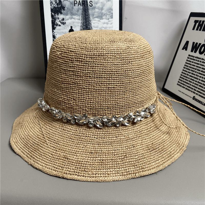 

202604-shi ins chic summer drill flower chain FINE paper grass lady leisure holiday street bucket cap women fishermen hat head size 57cm бежевий