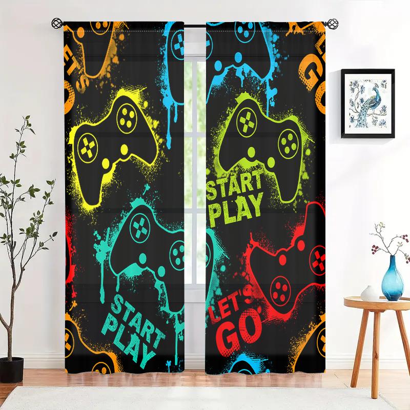 2 Pieces, Game Controller Printed Curtains - Semi Transparent - Suitable for Living Room, Bedroom, Kitchen, Home Decoration