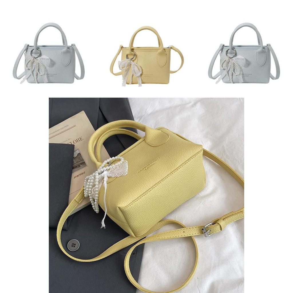 Piccola Borsa a Tracolla in PU con Ciondolo Fiocco di Perle Artificiali per Uso Quotidiano Casual Streetwear