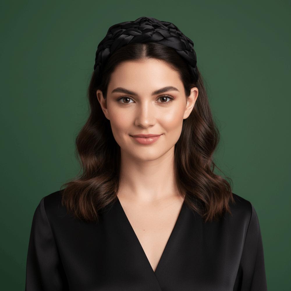 Wide Braided Hairband Padded Design Women Head Hoop Fashion Black Headband  Travel