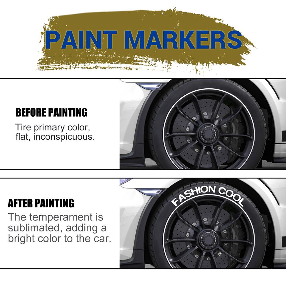 6pcs White Waterproof Cars Wheel Tire Oily Mark Pen Auto Rubber Tyre Paint Pen Cd Metal Permanent Paint Marker Graffiti Touch Up