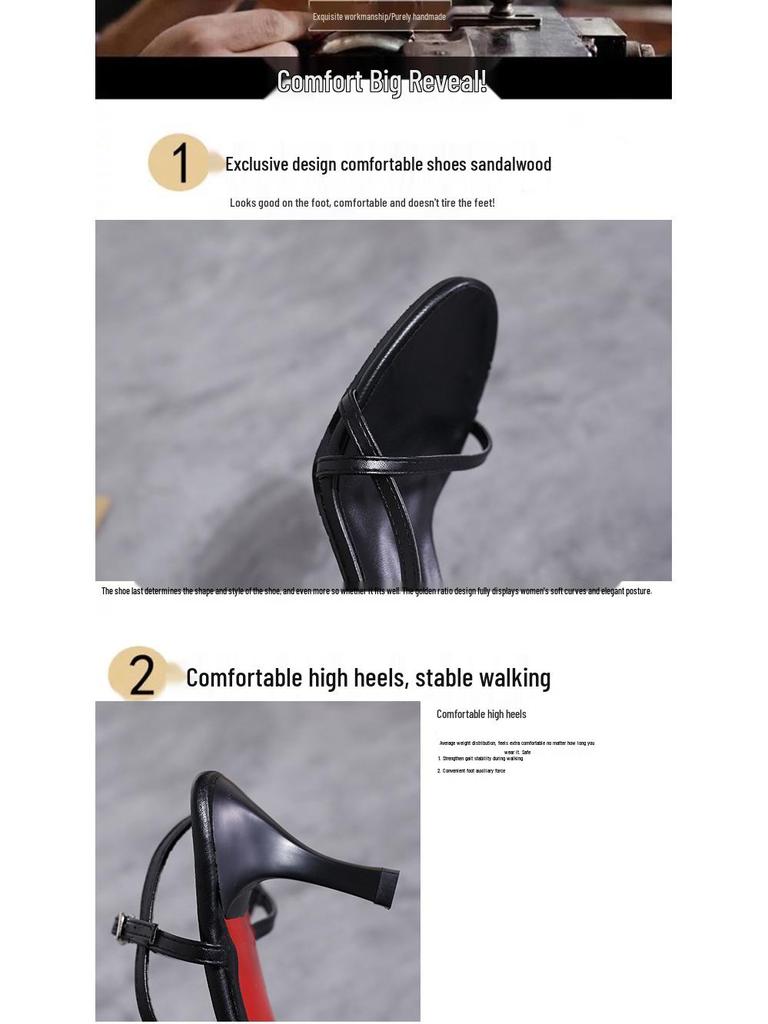 2022 Black Stiletto Heels: Chic Open-Toe Buckle Sandals for Women