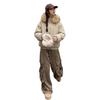 Design Americano Abbigliamento in Cotone Piumato da Donna Inverno Nuovo Peluche Collo Grande in Pelliccia Abbigliamento Imbottito in Cotone con Cappuccio Giacca Corta