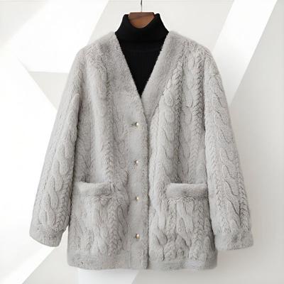 Spring Autumn Women's Plush Coat Simple Short V-Neck Faux Fur Coat